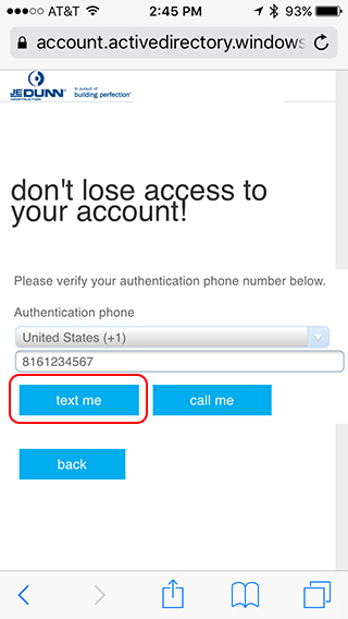 Alternate authentication setup via phone