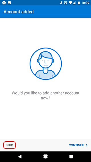 Outlook for Android Add another account screen