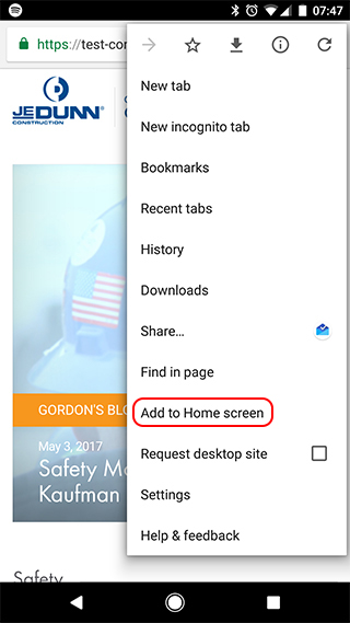 Android Chrome menu