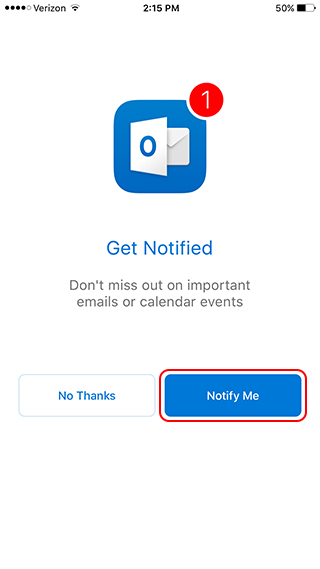 Outlook for iPhone enable notifications option