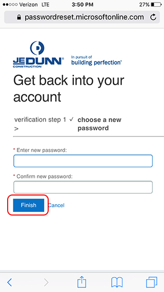 Microsoft reset password enter password screen