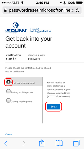 Microsoft reset password using email